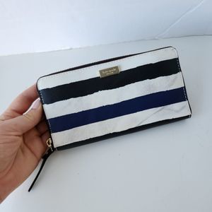 Kate Spade Continental Zip Womens Striped Wallet Navy/Cream/Black Lots Of Space